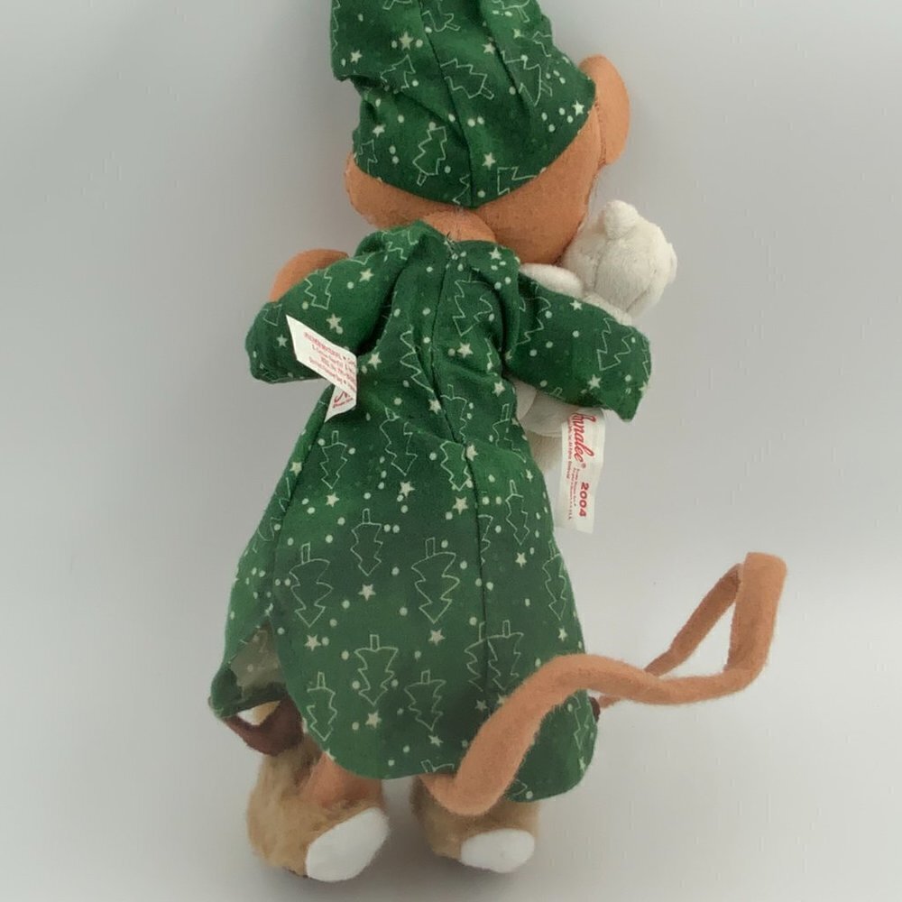 Annalee 2004 Christmas Nightshirt & Slippers 14” Mouse Holding Teddy Bear - Picture 2 of 3